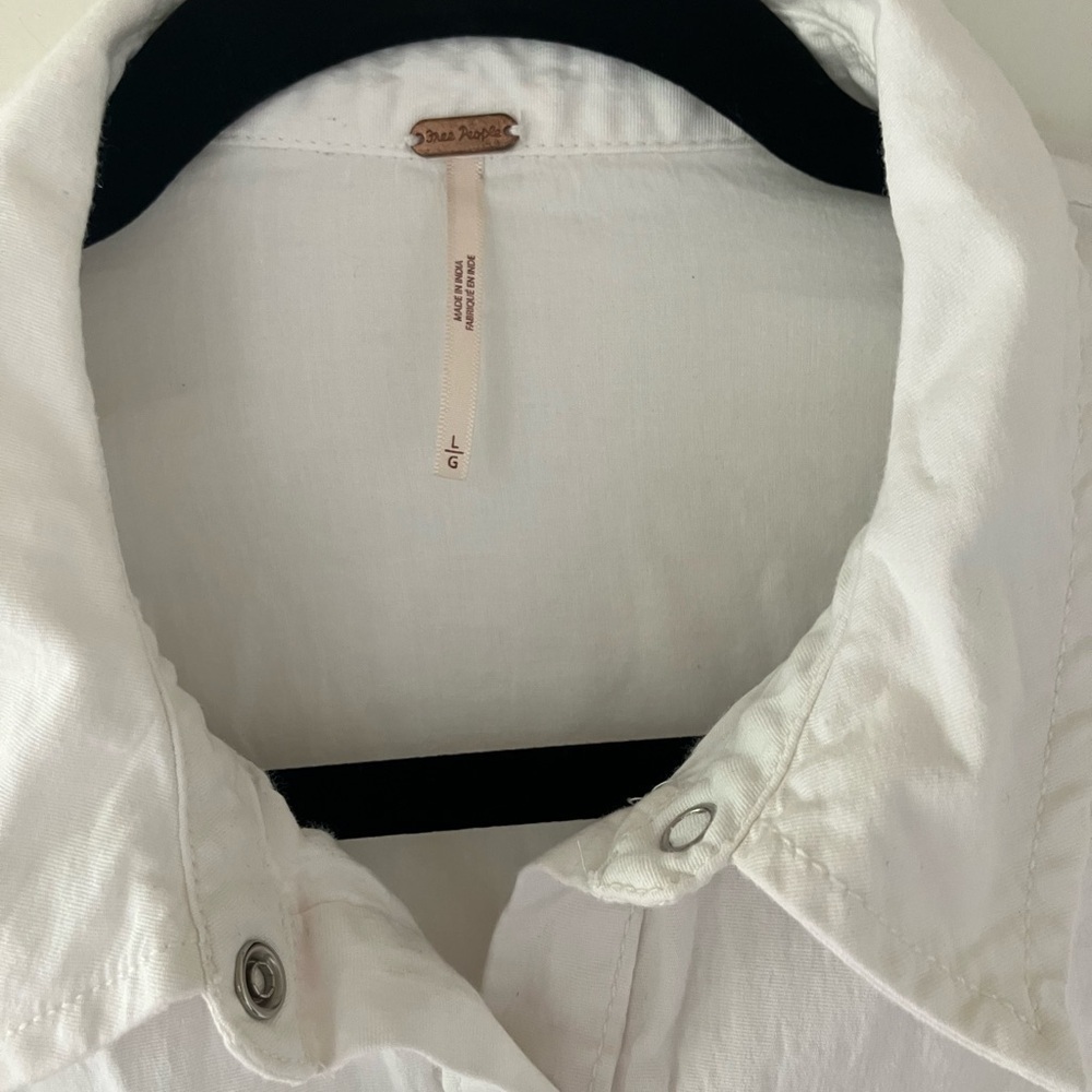 Woman’s Free People White Button-Up Shirt Long Sleeve Dress (Large) - Picture 7 of 13
